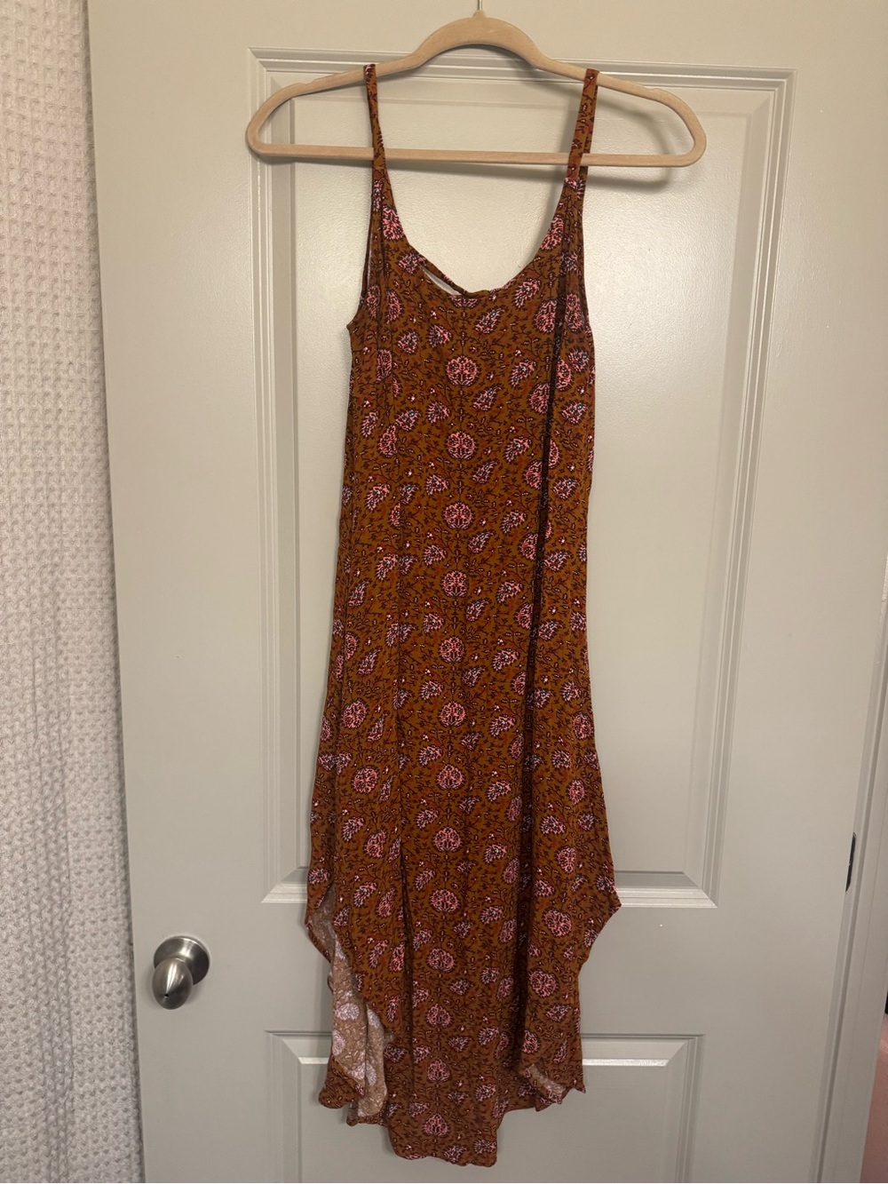Philosophy Rust Colored Floral Midi Slip Dress with Pink Accents